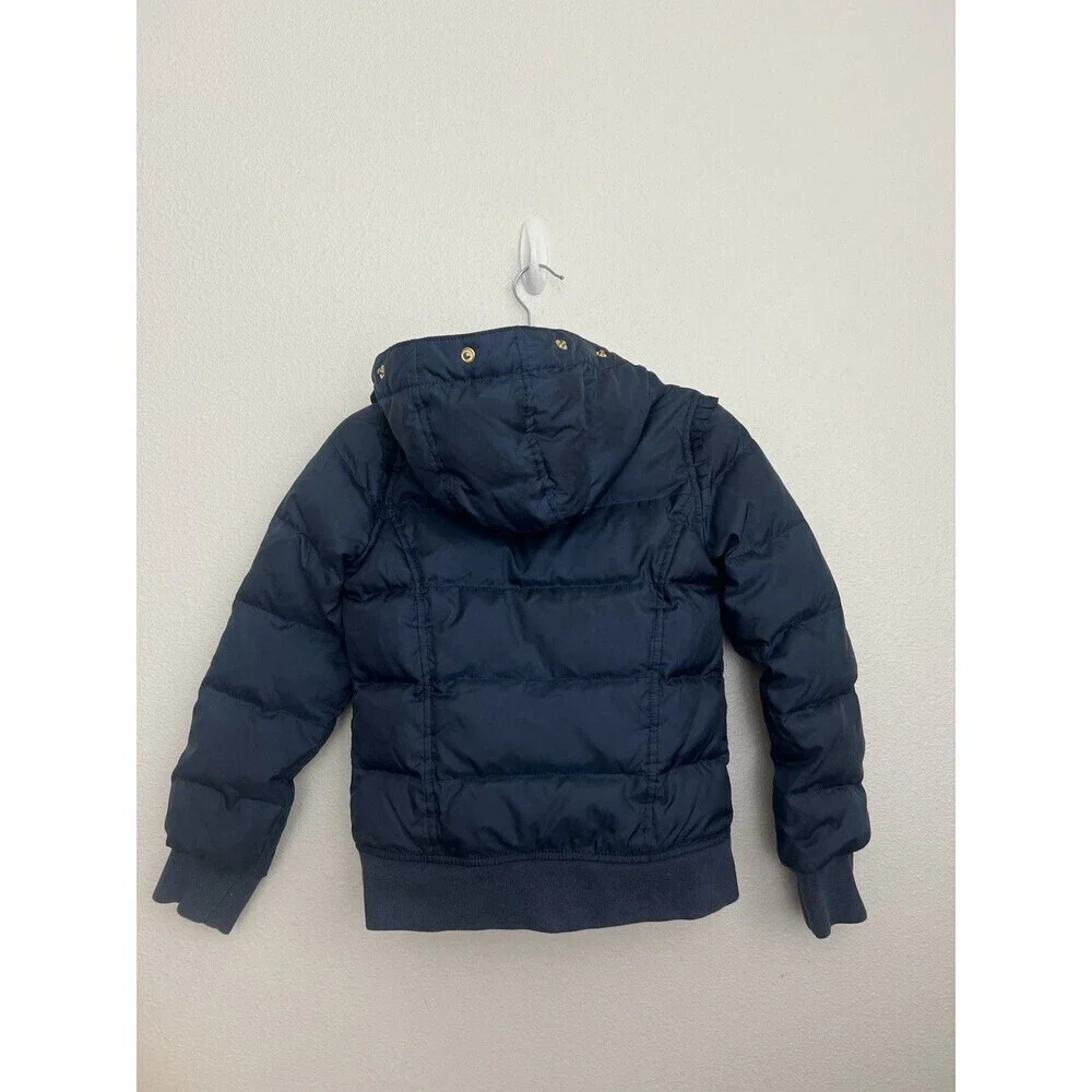 Y2K 90s Juicy Couture Puffer Jacket Navy Blue Hooded Bomber Streetwear Girls 10